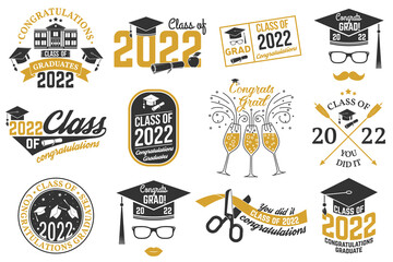 Set of Vector Class of 2022 badges Concept for shirt, print, seal, overlay or stamp, greeting, invitation card. Typography design- stock vector.