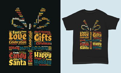 Merry Christmas T-shirt Christmas Box Shape Cloud Design
