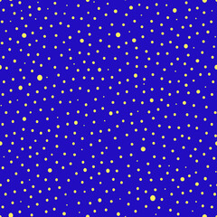 Polka dot seamless pattern. For fashion textiles, paper products. Poster in purple and yellow. Vector.