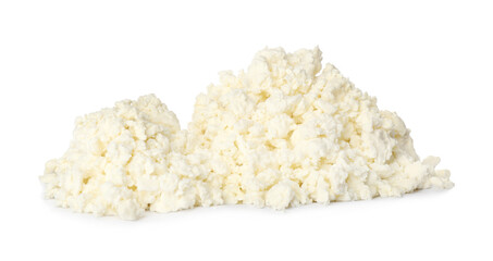 Pile of delicious fresh cottage cheese on white background