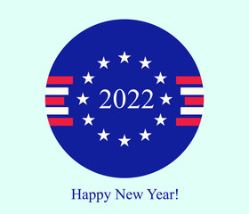 Happy New Year 2022 postcard with abstract background of US flag