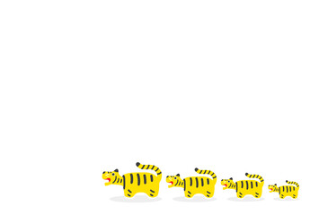 虎・虎年のかわいい年賀状・背景素材 - 4匹並んだ張り子の虎