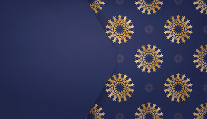 Dark blue banner with luxurious gold ornaments for design under your text