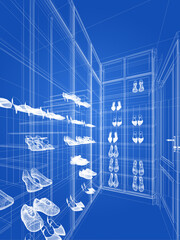 3d rendering of interior shoe room
