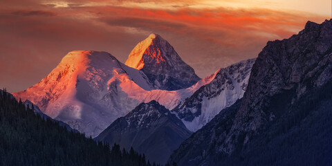 Khan Tengri (King of Heaven) Peak in the early morning