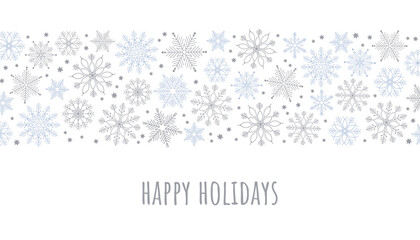 Holidays cards with Christmas motif, snowflakes, gold ornament snow frames and  green background. Winter vector set templates