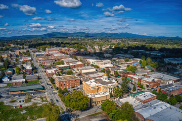 Fototapeta na wymiar Aerial View of Downtown Hendersonville, North Carolina