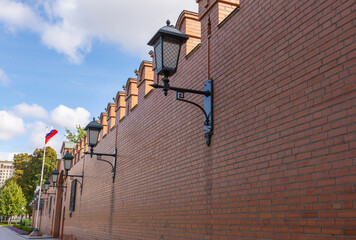view of the lanterns on the Kremlin wall at an angle