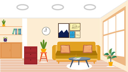 Living room interior design with furniture Free Vector