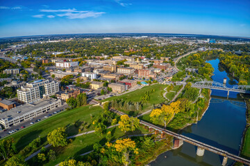 Aerial View of Grand Forks, North Dakota in Autumn - obrazy, fototapety, plakaty