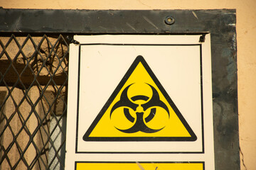 Biohazard sign located in an area on alert for possible chemical disaster