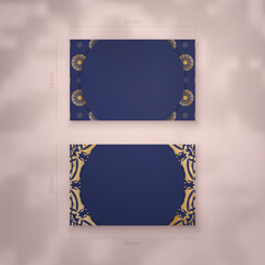 Dark blue business card with gold mandala ornament for your brand.