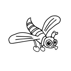 Hand-drawn black vector illustration of one fly is flying on a white background