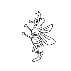 Hand-drawn black vector illustration of one fly is flying on a white background