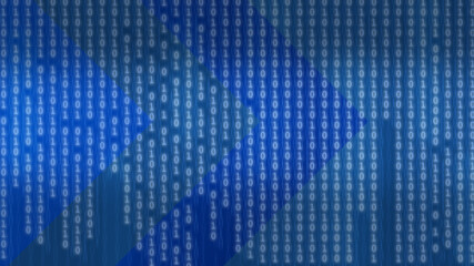 Background of binary code in isometric style. Blue Tech background with triangular geometric shapes.