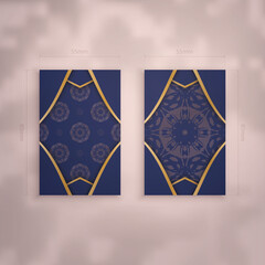 Dark blue business card with Greek gold pattern for your brand.