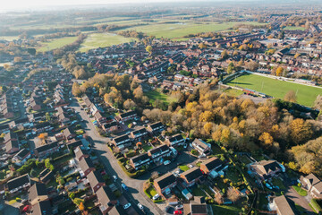 Aerial Houses Residential British England Drone Above View Summer Blue Sky Estate Agent.