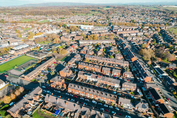 Aerial Houses Residential British England Drone Above View Summer Blue Sky Estate Agent.