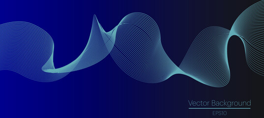 Abstract background line gradation in Silver blue .Silver blue light painting photography - curves and waves of neon light against a gradian background