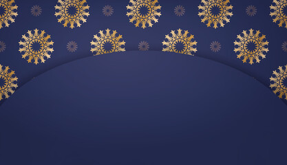 Dark blue color banner template with indian gold ornaments for logo or text design