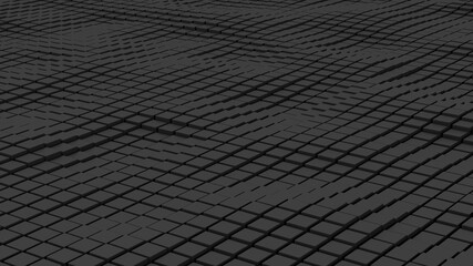 Gray waving surface. Cube pattern. Abstract background. 3d render.