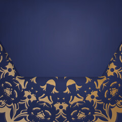 Dark blue color business card template with greek gold pattern for your personality.