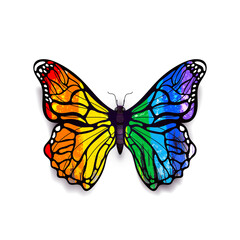 Obraz na płótnie Canvas Beautiful detailed realistic magic butterfly in colourful rainbow colours on white