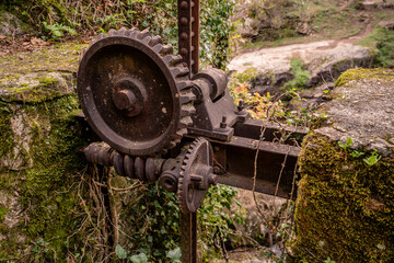 mechanism with old gears and sprockets.