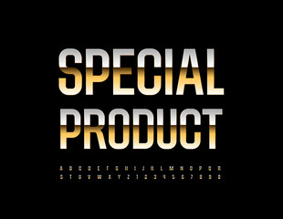 Vector business emblem Special Product. Elite style Font. Gold Alphabet Letters and Numbers set