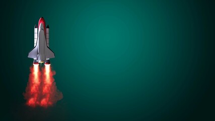 Space shuttle on dark isolated background. Wallpaper with the rocket. 3d rendering.
