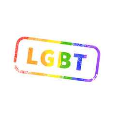 Detailed grunge stamp imprint PRIDE LGBT in rainbow colours on white
