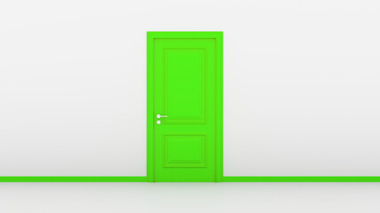 4K Ultra Hd. Green door on white background. Valentine day concept. 3D rendering
