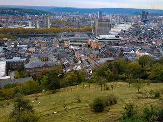 View from the Belvedere view point over the city center of Liege, Belgium