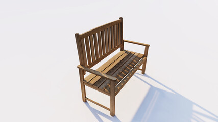 Wooden Park Bench Isolated. 3D rendering