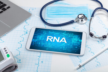 Close-up view of a tablet pc with medical abbreviation