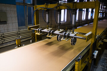 Industrial line for the production of gypsum board for construction.