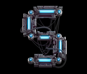 Metallic futuristic font with blue neon lights.  Number 5.