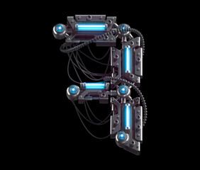 Metallic futuristic font with blue neon lights.  Number 7.