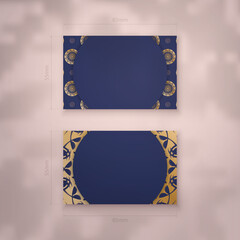 Presentable business card in dark blue with Indian gold ornaments for your brand.
