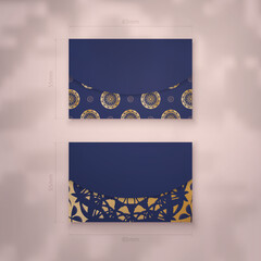 Presentable business card in dark blue with Indian gold pattern for your brand.
