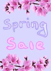 Spring Sale. Enjoy spring sale with blooming beautiful cherry blossoms or sakura flowers background template. 