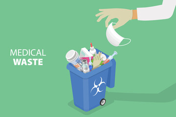 3D Isometric Flat Vector Conceptual Illustration of Medical Waste Disposal, Hospital Biohazard Waste Management