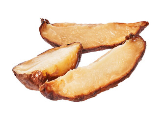  Slices of roasted potatoes isolated on a white background