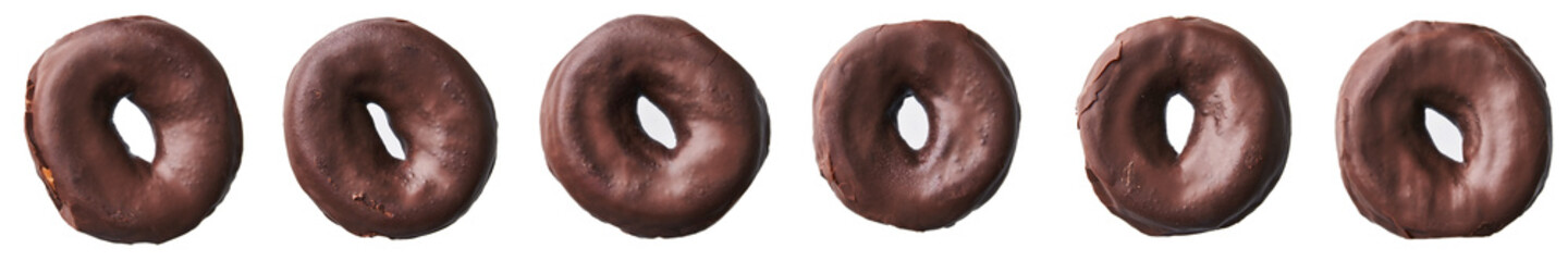  Bunch of chocolate doughnuts isolated on a white background