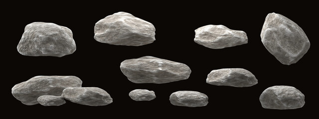 Roughess stones isolated on black background 3d rendering © sarawut795