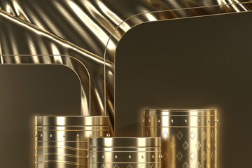 3D rendering luxury golden platform podium product presentation backdrop