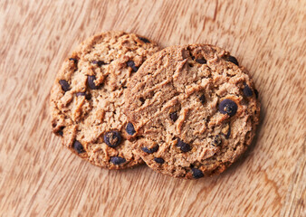  Delicious chocolate cookies on a wooden table