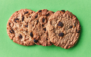  Delicious chocolate cookies on a green background