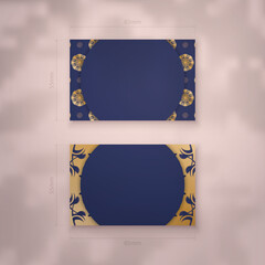 Presentable dark blue business card with antique gold pattern for your brand.