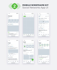 Fototapeta na wymiar UI Mobile app. Social Networks UX, GUI design elements. Mobile application template layout.
